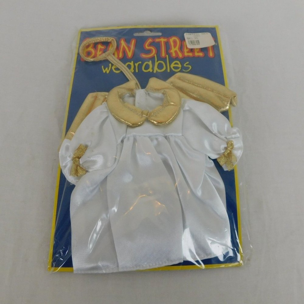 Angel Costume For 8" Plush Bear Toy Visions Bean Street Wearables White Gold New
